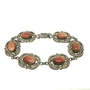 Victorian Sterling Panel Link Goldstone Bracelet
